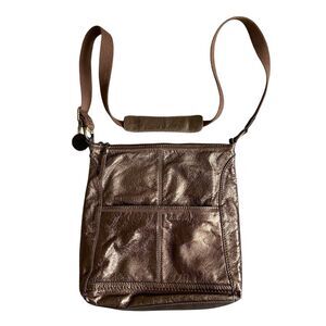 The Sac Crossbody Handbag Purse 11x11" Bronze Metallic Leather Elegant